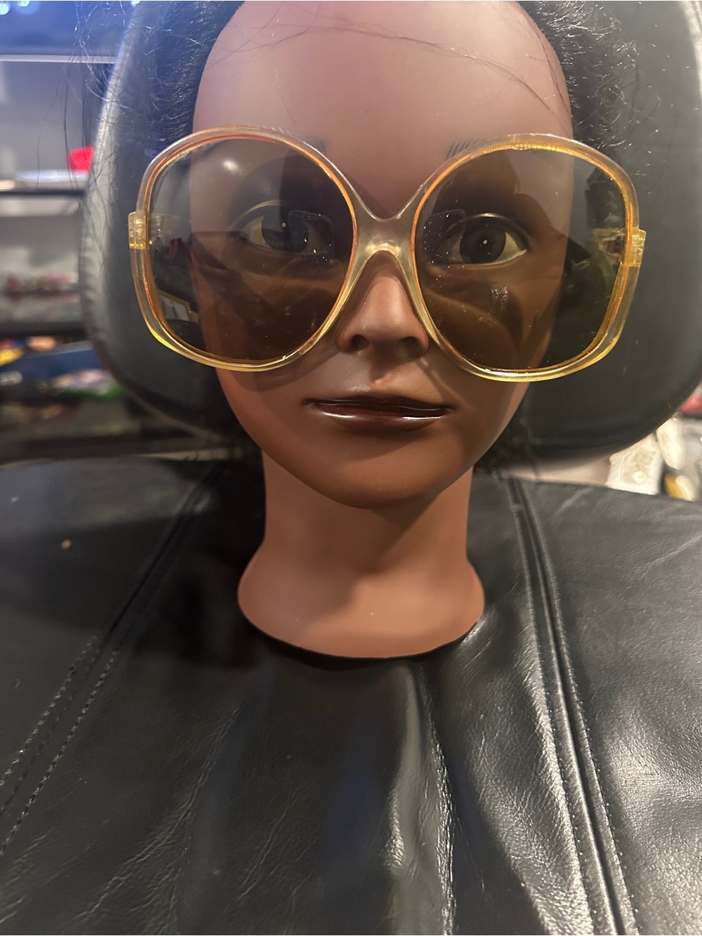 Vintage Revlon Oversized Round Sunglasses in Gold and Brown 1980